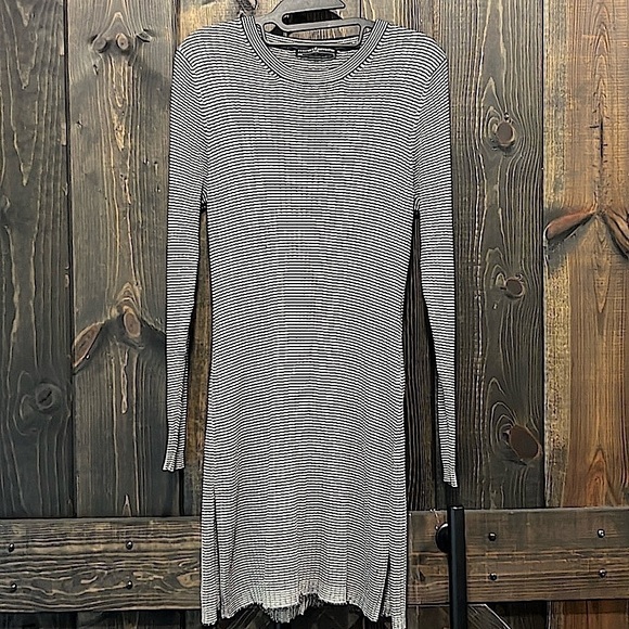 Peruvian Connection Dresses & Skirts - Peruvian Connection Long Sleeve Ribbed Sweater Dress L Black White Striped Y2K